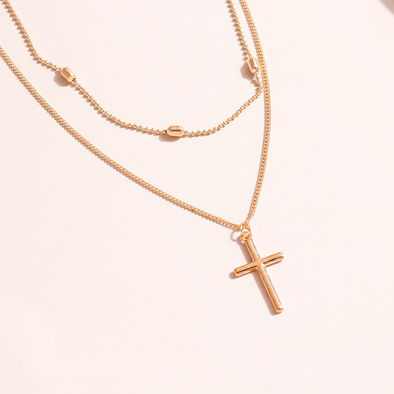 10g Weight Alloy Pendant Material Double Layer Necklaces Classification Alloy Chain Material 1 Piece Quantity Holiday, Daily Occasion Alloy Material Geometric, Cross Pattern Women's Gender Plating Design Basic, Modern Style, Classic Style Style Basic Modern Style Classic Style Geometric Cross Alloy Wholesale Double Layer Necklaces 8