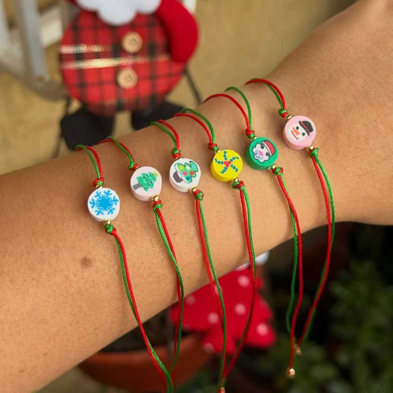 Europa y los Estados Unidos nuevos dibujos animados de Navidad Santa Claus árbol de Navidad perlas de color de Navidad una variedad de cuerdas de mano trenzadas opcionales