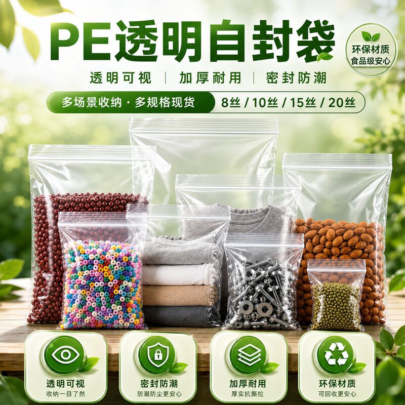 Pe Self-Sealing Bags, Thickened Sealed Bags, Transparent Storage Sealing Bags, Large Plastic Packaging Bags, Factory Wholesale in Stock