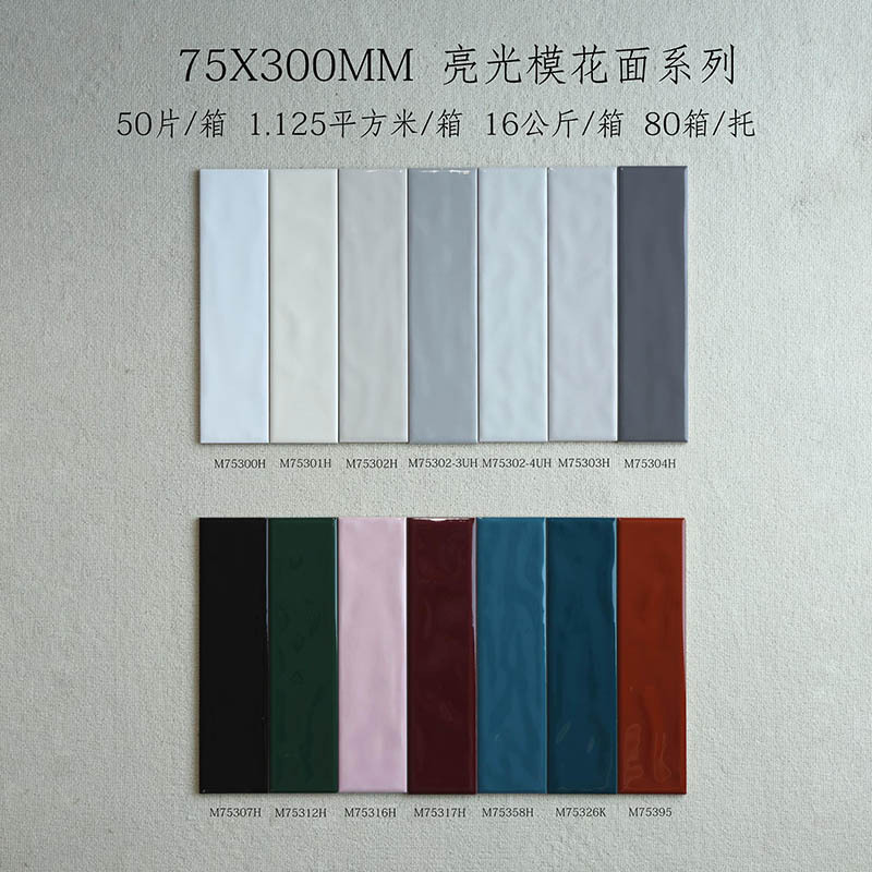 Glossy Bathroom Strip Handmade Tiles 75X300Mm Kitchen Concave and Convex Wall Tiles Mold Flower Surface Series Ready for Sale