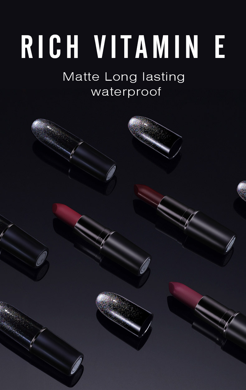 Langmanni's new Starry Sky bullet-shaped lipstick pen, single black tube matte textured lipstick, cross-border makeup Item Picture