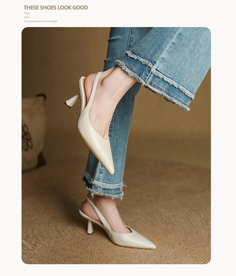 Sandal cao gót nữ mũi nhọn quai khóa, gót 9 cm phong cách Hàn Quốc — Rượu vang đỏ chi tiết 11