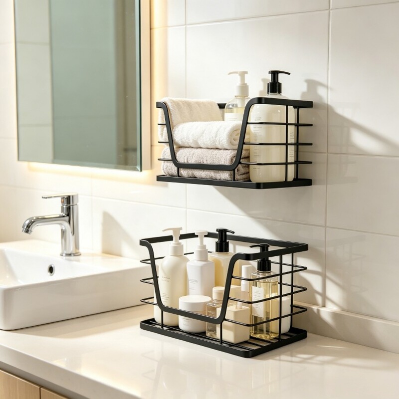 Bathroom Supplies Storage Rack, Kitchen Countertop Garbage Bag Storage Rack, Spice Bottle Storage Rack, Wall-Mounted Vegetable and Fruit Basket