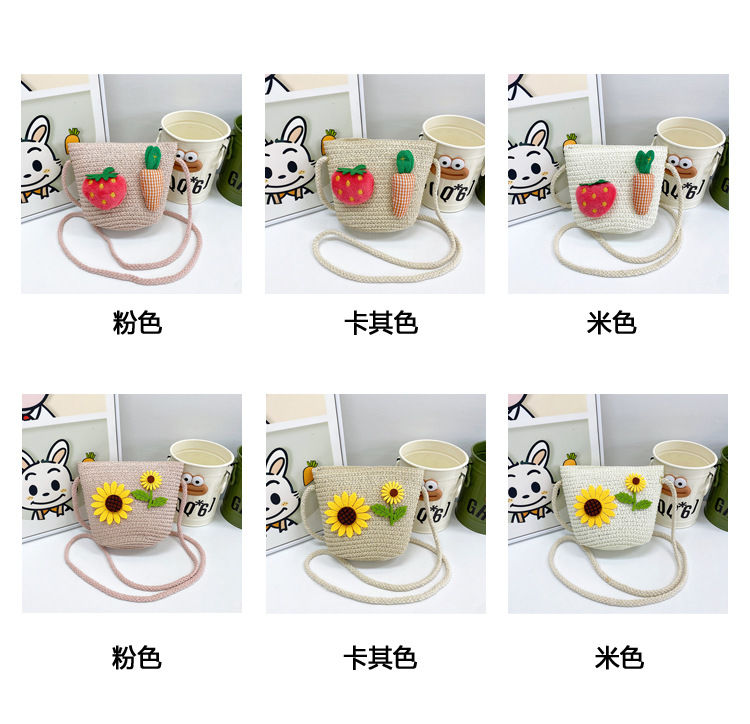 Japanese-style cute cartoon flower small bags, children's straw woven bags, mini crossbody bags, beach play zipper bags, single-shoulder bags Specification drawing