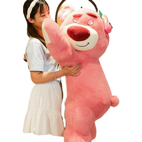 New cute lying posture strawberry bear plush toy pillow scissor machine doll doll gift cushion cross-border supply