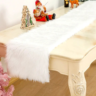 Cross-Border New Plush Table Flag White Plush Table Flag Christmas Table Flag Festive Atmosphere Decorative Tablecloth Wholesale