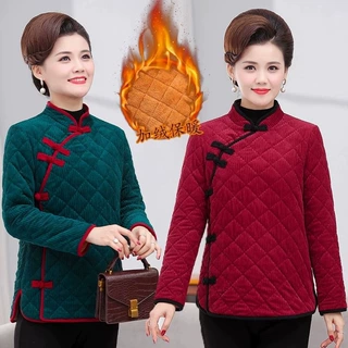 妈妈秋冬装小棉衣加绒保暖薄款新款中式中老年女棉服偏襟唐装棉袄