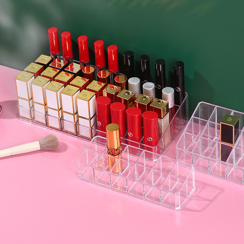 36格透明口红收纳盒指甲油眉笔展示架桌面化妆品收纳盒口红置物架