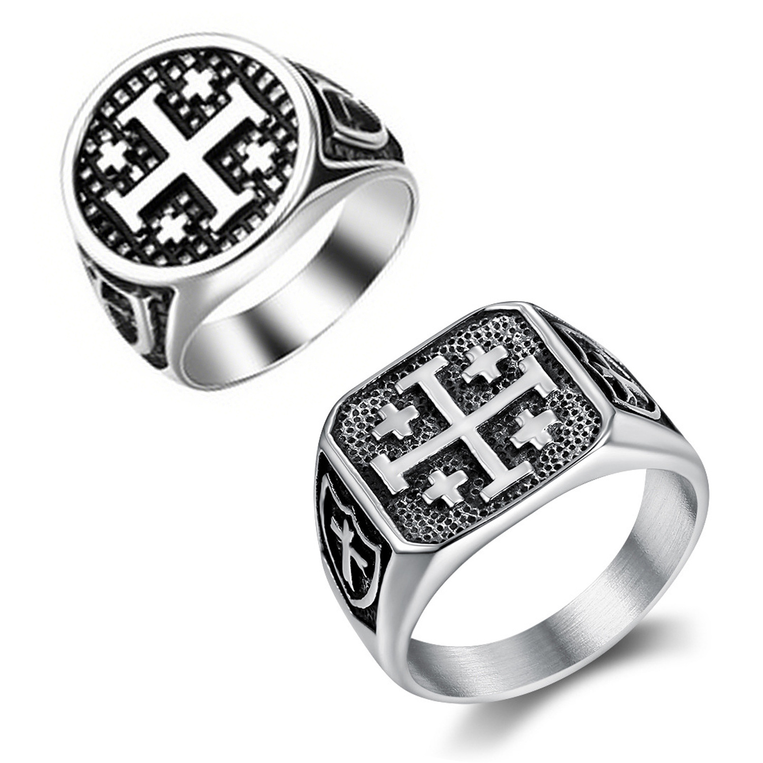 Personalized Classic Cross-Border Best-Selling Stainless Steel Vintage-Colored Jerusalem Cross Men's Ring T-Shaped Cross