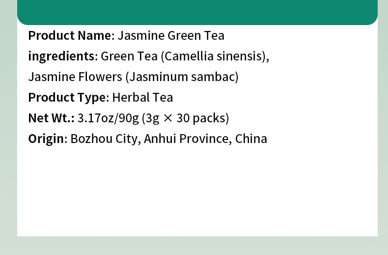 Jasmine Green Tea Moli Lücha Cold Brew Tea Bags 3g x 30 Sachets Sugar Free 90g key features