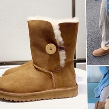 澳洲进口羊皮毛一体雪地靴女中筒一粒扣5803显瘦保暖棉靴冬季女棉