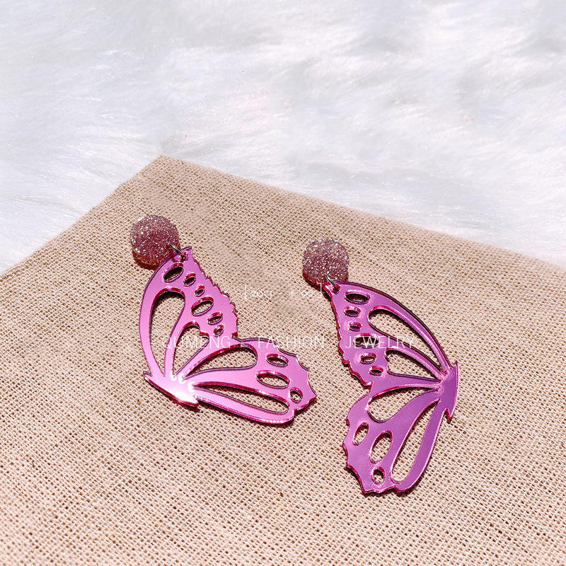 Fashion Acrylic New Earrings Left And Right Separated Butterfly Wings Hollow Earrings display picture 2