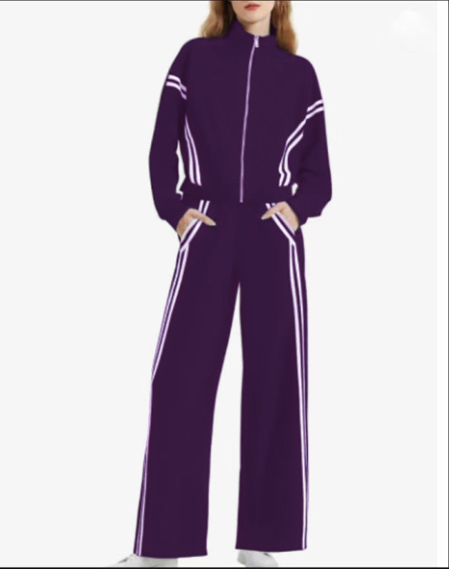 休闲拉链运动两件套装撞色条纹阔腿慢跑裤旅行运动alo瑜伽服套装|undefined