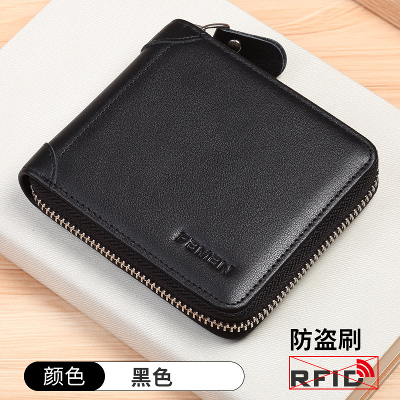 Cartera para hombre 2025 nueva billetera corta de cuero con cremallera multifuncional billetera de marca de moda licencia de conducir cepillo antirrobo para hombre