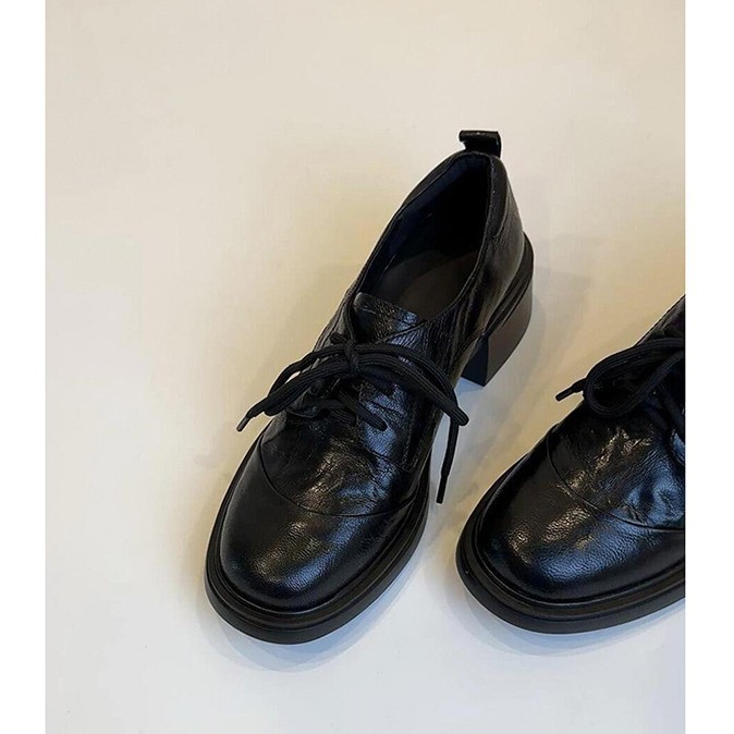 Britische Retro Schnür-loafer Mit Runder Kappe Und Blockabsatz_voghion.com