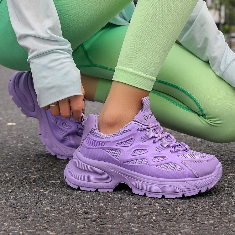 Große bonbonfarbene Dad-Mesh-Schuhe, beliebte Mesh-Schuhe mit dicker Sohle für Damen, atmungsaktive und modische Freizeitsportschuhe_voghion.com