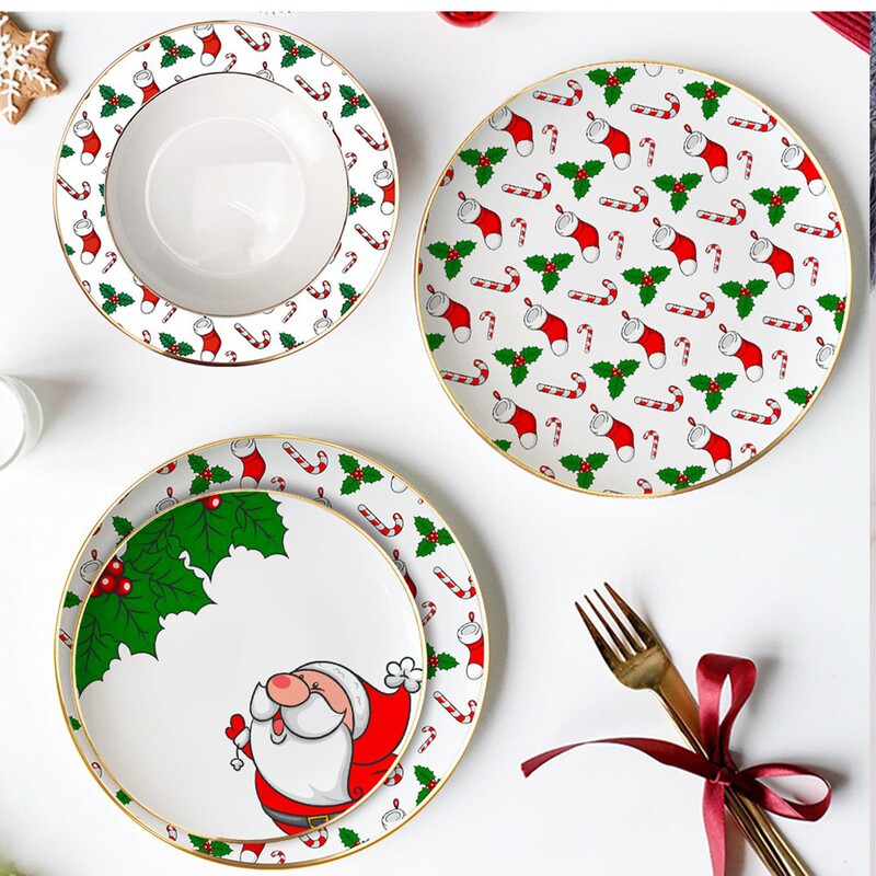 Christmas socks decorative ceramic tableware Santa Claus bone china tableware suit design bone china western food plate dessert plate Christmas socks decorative ceramic tableware Santa Claus bone china tableware suit design bone china western food plate dessert plate
