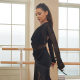 Latin Dancer Women Adult Mesh Irregular Blouse Long Sleeve GB Modern Dance Practice Dress 2025 New Top
