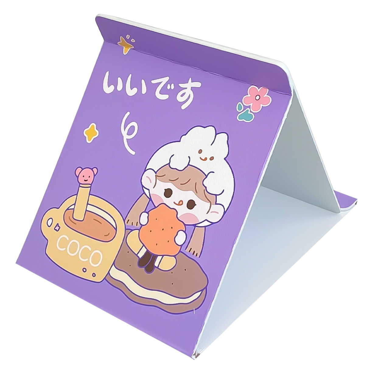 Qiaohui lindo espejo plegable de escritorio espejo vertical de un solo lado dormitorio de estudiantes espejo de maquillaje de escritorio de dibujos animados espejo de maquillaje portátil