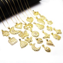 铜微镶锆石爱心心形吊坠项链项盒子链蝴蝶几何形挂坠铜镀金饰品LM