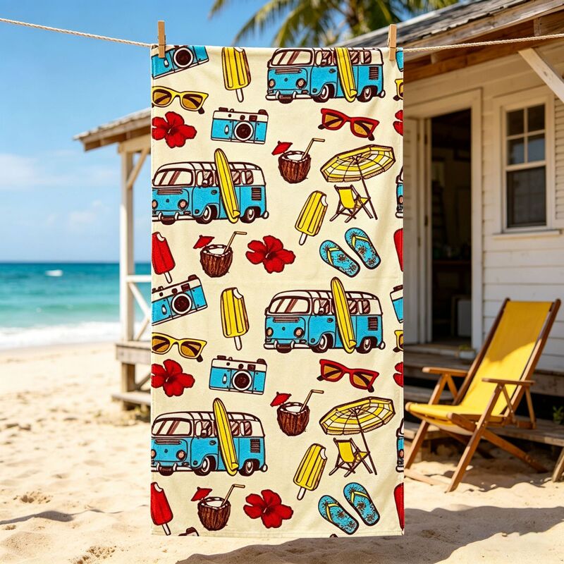 Cross-Border Cartoon Beach Towel with Retro Bus and Coconut Tree Print, Quick-Drying and Absorbent Bath Towel for Seaside Vacation and Camping Cross-Border Cartoon Beach Towel with Retro Bus and Coconut Tree Print, Quick-Drying and Absorbent Bath Towel for Seaside Vacation and Camping