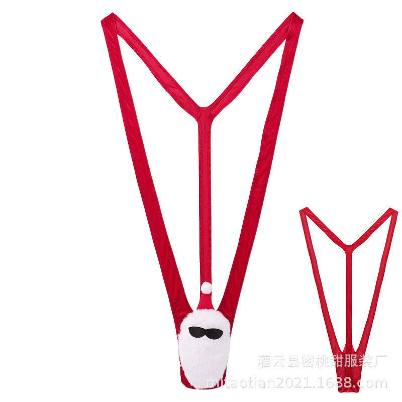 Foreign trade European and American sexy lingerie men's Santa Claus role-playing sexy deep V strap elastic jumpsuit