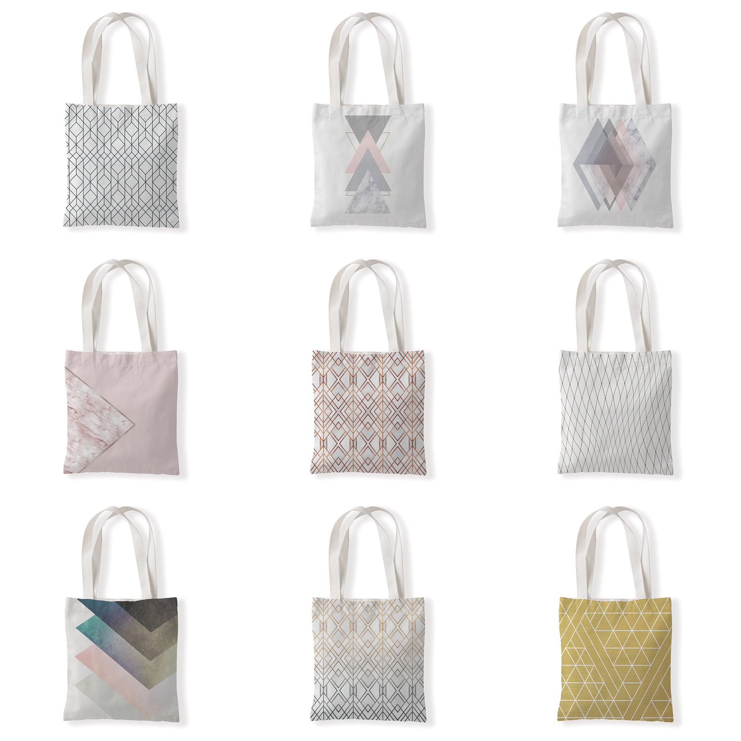 几何简约印花单肩斜跨帆布包宣传包休闲零钱袋文艺手提购物礼品袋