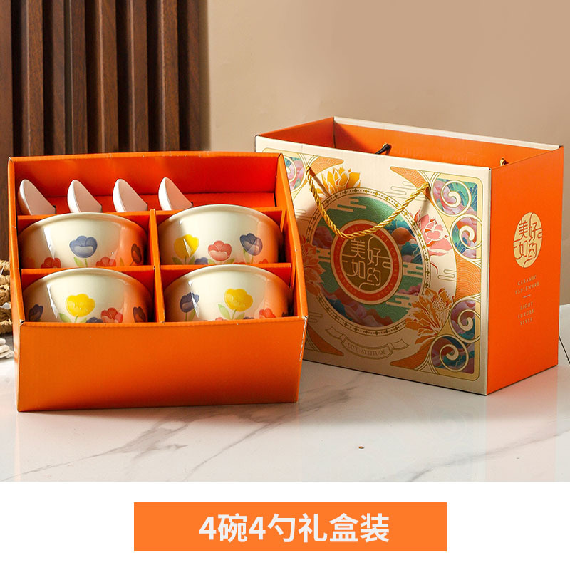 Tulipan platos de platos de cerámica cubierta de colores caja de regalo conjunto de regalos para el Día de la Madre