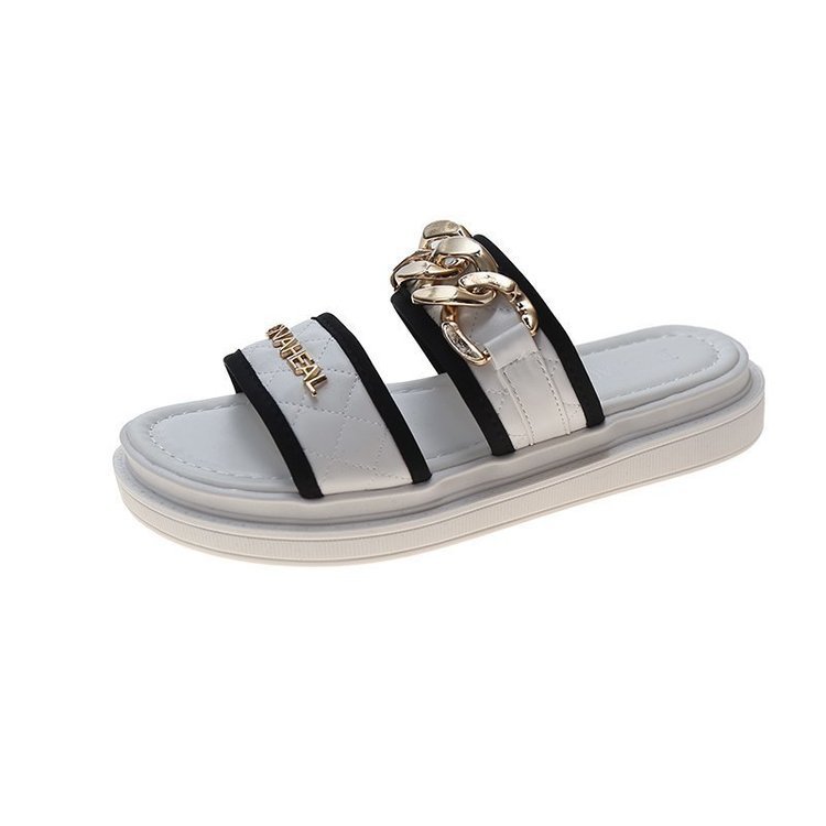 Damen-Oberbekleidung, Keilabsätze, Influencer-Intrend-Sandalen, 2021 neuer Mode-Tanga mit Metallkette und dicker Sohle_voghion.com