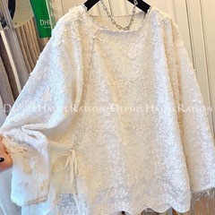 独特の超美しい新中国式真珠レースの底のシャツの長袖のtシャツの秋冬のゆったりしている上着の女性の下着
