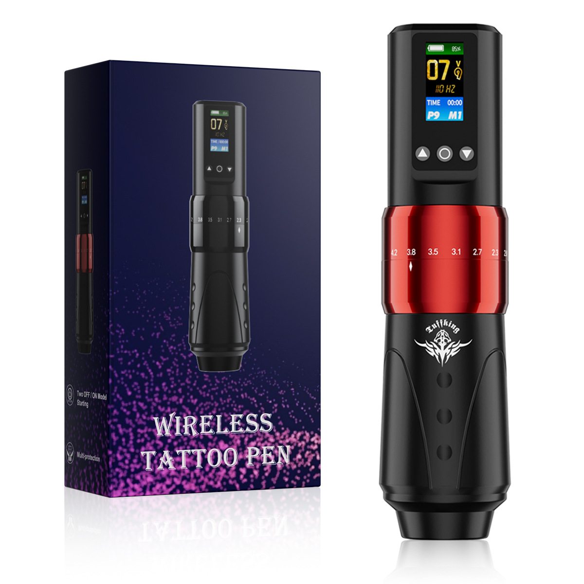 Máquina de tatuaje inalámbrica de batería dual de carrera ajustable para principiantes, juego de lápiz de tatuaje de pantalla, herramienta de tatuaje de niebla de línea cortada