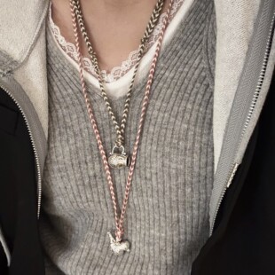 Vintage Meet Bird Milk Jar Woven Long Necklace Fashion Temperament High-end Niche Design Simple Woolen Chain