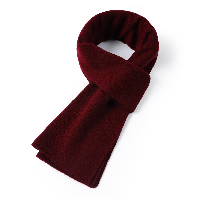 男士纯羊毛围巾纯色保暖围脖大红色年会本命年同学会刺绣LOGO围巾
