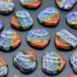 1265-7 Colorful Stone Worry Stone Natural Crystal Colorful Splicing Heart Forget-Me-Not Stone Stress Relief Thumb Stone