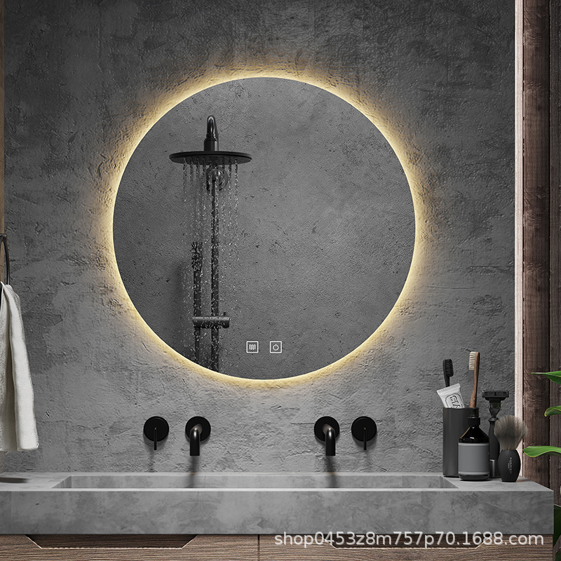 Espejo redondo colgado en la pared, espejo de baño inteligente, espejo colgado en la pared con pantalla táctil LED con lámpara