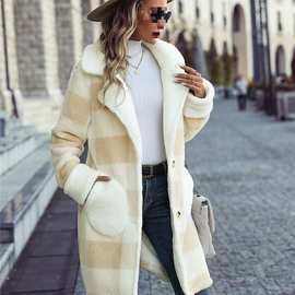 Plush coat Check print autumn winter Warm women jacket 夹克