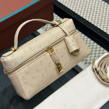 23cm头层鸵鸟纹牛皮饭盒包真皮单肩包时尚斜挎包简约小锁扣女包