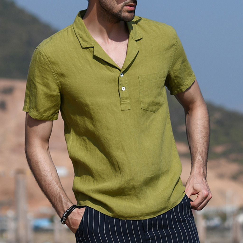 Men's Solid Color Simple Style Turndown Short Sleeve Regular Fit Men's T-shirt display picture 8