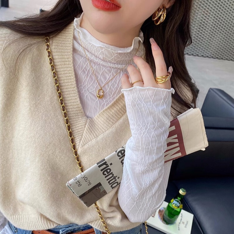 Inner Lace Shirt for Women 2024 Early Autumn New White Mesh Double-Layer Bottoming Shirt High-End Western Style Top