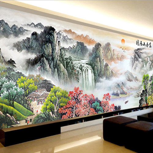 5d钻石画富春山居图卧室客厅简约大气山水风景装饰画十字绣 满钻