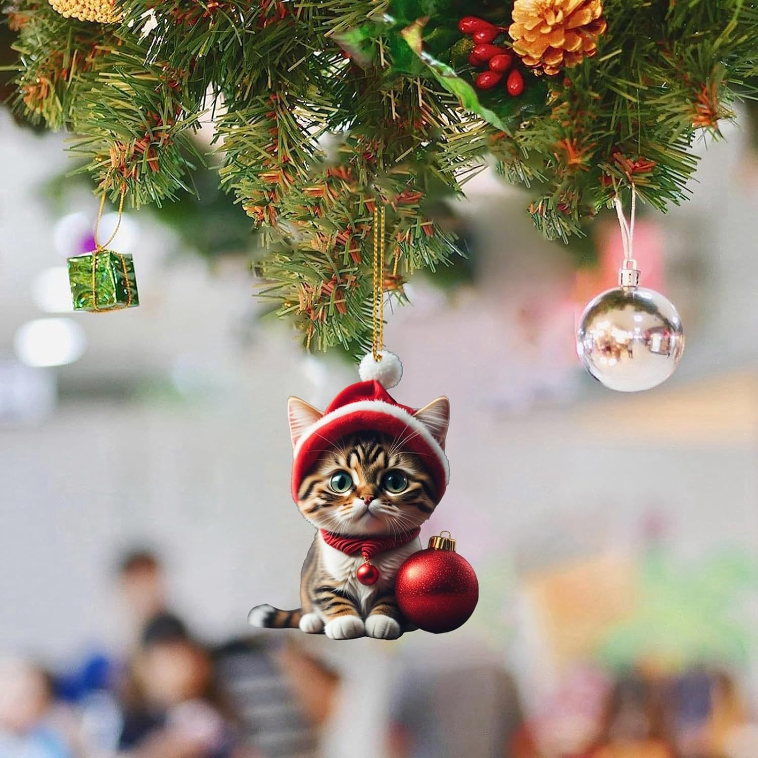 Cruzar la frontera nueva Navidad creativo lindo gato Navidad casa árbol de Navidad decoraciones acrílico colgante plana