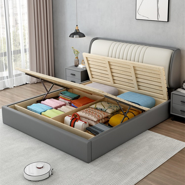 Italian Minimalist Tech Fabric Bed 1.8m 1.5m Modern Simple Luxury Double Leather Bed with Soft Pack and Real Wood