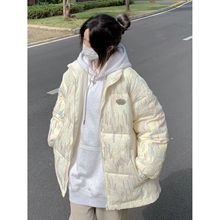 小香风压皱彩色棉服女款慵懒风bf宽松加厚保暖棉衣国潮牌冬季外套