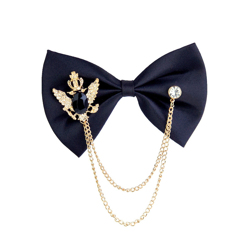 European and American Fashion Retro British Double-Layer Tassel Bow Tie Shirt Collar Pin Crown Trophy Chain Brooch Clothing Accessories