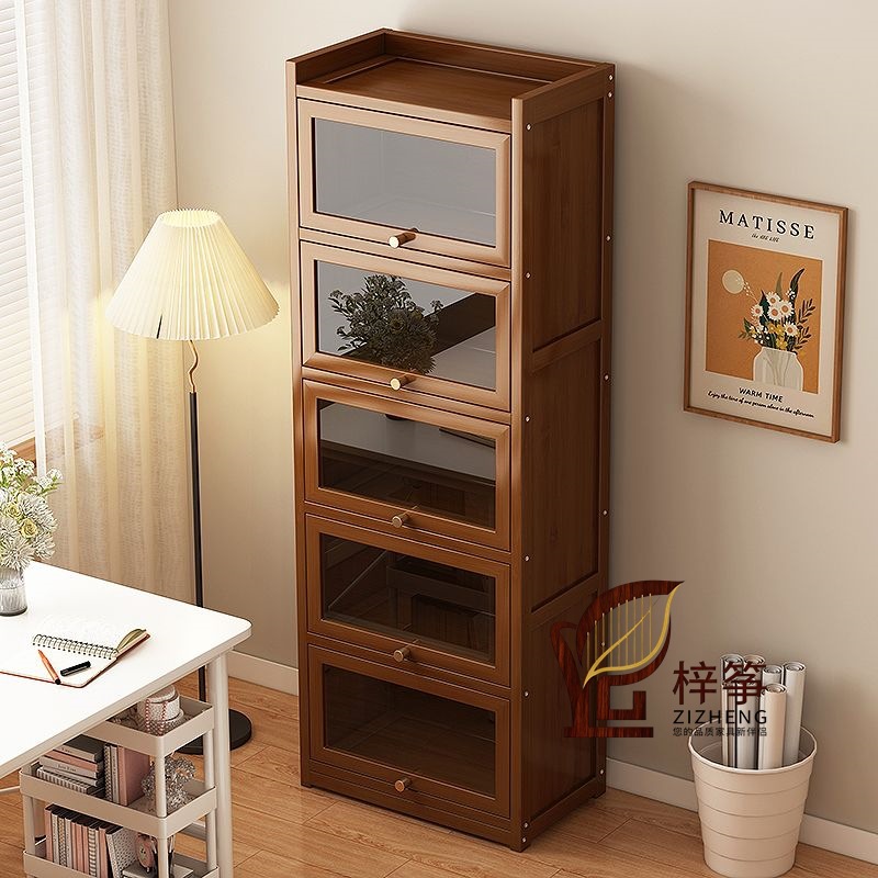 Bookshelf Dust-Proof Floor-Standing Storage Rack Student Home Multi-Functional Book Flip Storage Cabinet Living Room Wall Storage Cabinet