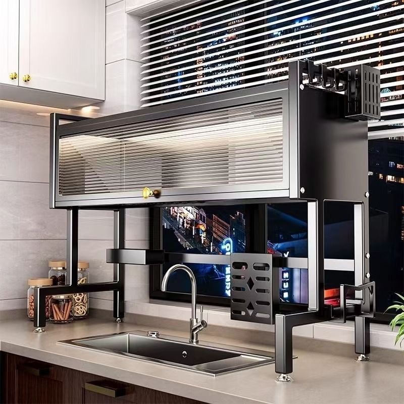 Rack de almacenamiento de fregadero de cocina lavavajillas lavavajillas estanque a prueba de polvo cubierta de almacenamiento multifuncional a prueba de polvo marco de drenaje