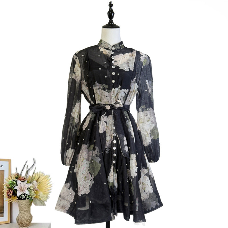 In-Stock Real Shot French Elegant Date Party Flared Mini Dress with Bling Bling Beaded Umbrella Skirt Dress for Women In-Stock Real Shot French Elegant Date Party Flared Mini Dress with Bling Bling Beaded Umbrella Skirt Dress for Women