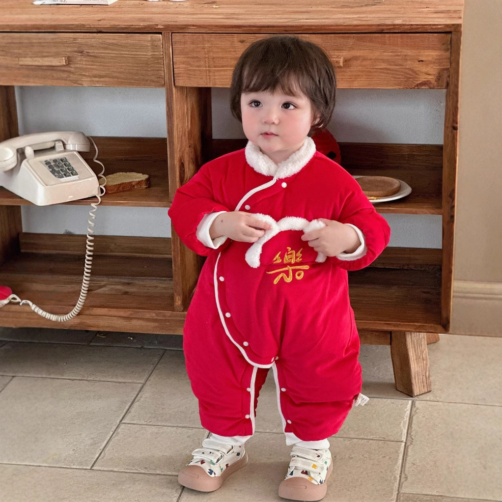 Ropa para niños de estilo chino, ropa de bebé, ropa de año nuevo de invierno, hombres y bebés, monos acolchados acolchados gruesos, ropa de bebé de un año