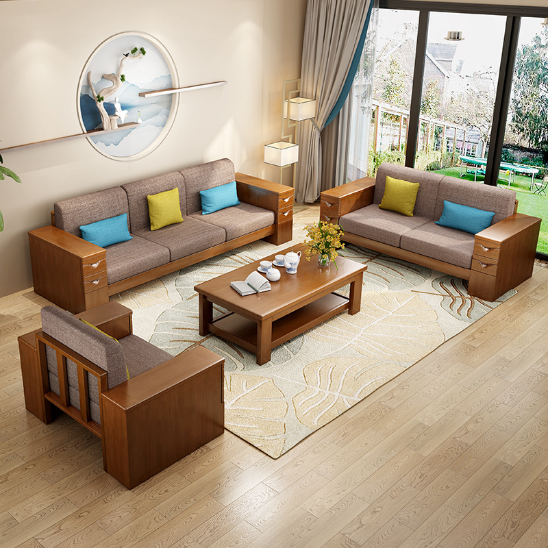 小户型客厅沙发新中式家具布艺简约沙发组合简约实木全套坐垫沙发