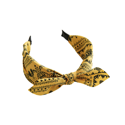 Three-state cross-border new ethnic style small ears knotted headband wide version pressed hairpin hair accessories women's large printed headband